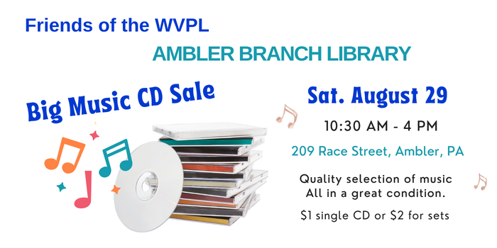 big music CD sale at Ambler Library Saturday August 29