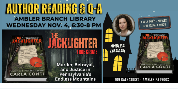 true crime author visit to ambler library november 4